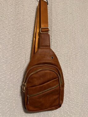 Women's Tan Leather Crossbody Sling Bag with Adjustable Strap